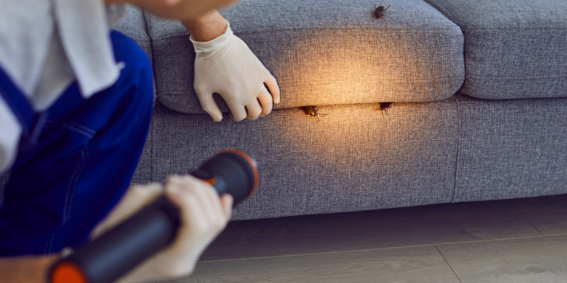 Cockroach Infestation Inside Sofa Cushion Found During Pest Control Inspection