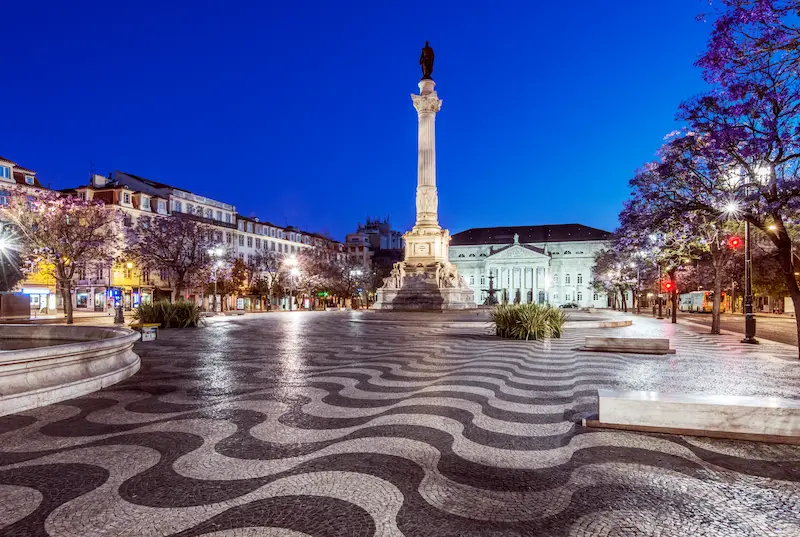 Rossio Square Illuminated At Night Lisbon Lisbon